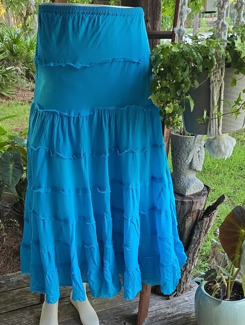 Cato Turquoise 100% Cotton Broomstick Skirt Size Large